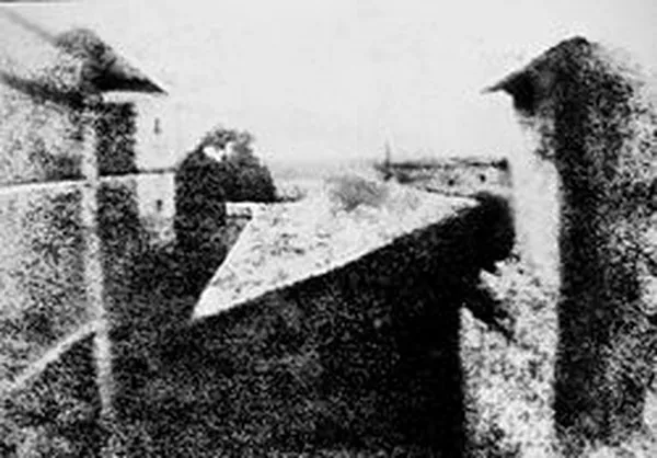 View from the Window at Le Gras (1826), Nicéphore Niépce's earliest surviving photograph of a scene from nature taken with a camera obscura.Due to the 8 hour exposure, sunlight illuminates the buildings on both sides.