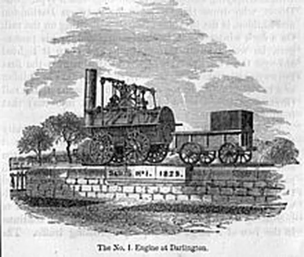 The No. 1 engine, called Locomotion, for the Stockton & Darlington Railway (Smiles, Samuel. Lives of the Engineers, 1862, digitized by Project Gutenberg 27710)