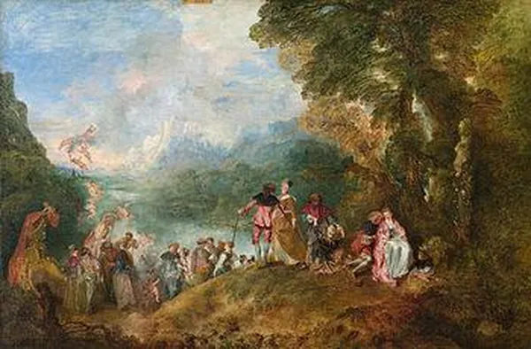 Jean-Antoine Watteau: The Embarkation for Cythera (Louvre version): Many commentators note that it depicts a departure from the island of Cythera, the birthplace of Venus, thus symbolizing the brevity of love.