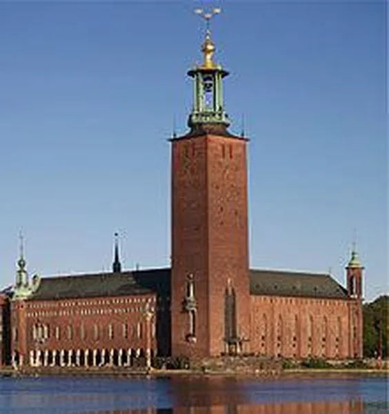Stockholm City Hall, seen from the south, across Riddarfjärden (photo taken 17 September 2011 by Arild Vågen)