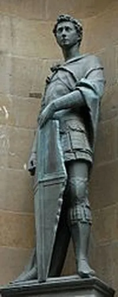 St. George, bronze copy of the statue, originally in marble (original now in the Museo del Bargello), commissioned by the Arte dei Corazzai (guild of armorers). Orsanmichele, Florence. (Photo taken by Jastrow, July 2006)