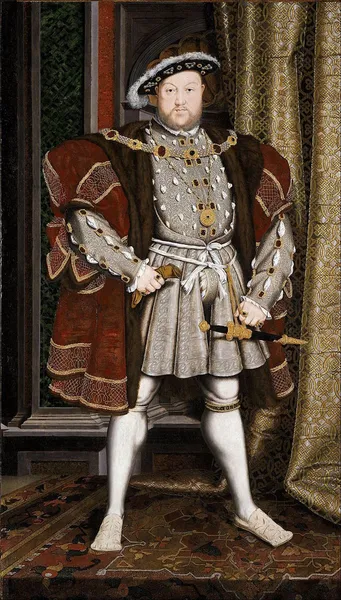 Workshop of Hans Holbein the Younger: Portrait of Henry VIII (1537 - 1547); oil on canvas; 2,390 mm (94.09 in)x 1,345 mm (52.95 in); Walker Art Gallery