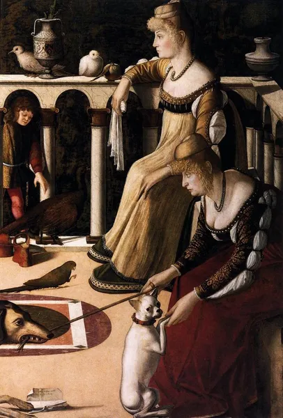 Carpaccio: Two Venetian Ladies (circa 1490 - circa 1510?). ) Oil on panel: 94 cm (37 in) x  64 cm (25.2 in).  Museo Correr