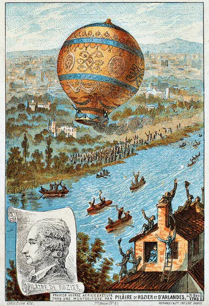 The first untethered balloon flight, by Rozier and the Marquis d'Arlandes on  November 21, 1783.