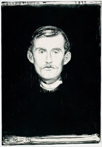 Edvard Munch: Self-Portrait (1895) lithograph 45.8 cm (18 ″) x 31.4 cm (12.3 ″) Munch Museum