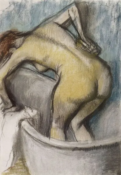 Edgar Degas:  The Bath: Woman Scrubbing her Back (circa 1887) pastel on paper; Honolulu Museum of Art