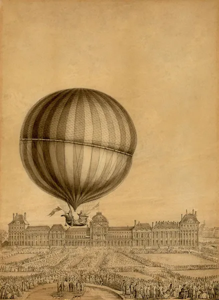 Departure of Jacques Charles and Marie-Noel Robert’s ‘aerostatic globe’ balloon from the Jardin des Tuileries, Paris, on Dec. 1, 1783. United States Library of Congress LC-DIG-ppmsca-02284 (digital fi
