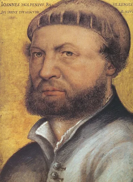 Hans Holbein the Younger: Self-portrait. Colored chalks and pen, heightened with gold, 23 × 18 cm. Uffizi Gallery, Florence.