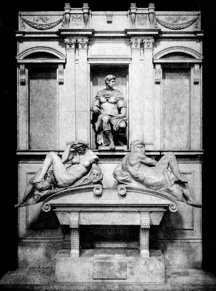 Tomb of Giuliano di Lorenzo de' Medici with Night and Day. Illustrations from The Life of Michael Angelo by Romain Rolland, translated by Frederic Lees: Tomb of Giuliano de' Medici Date 	1912