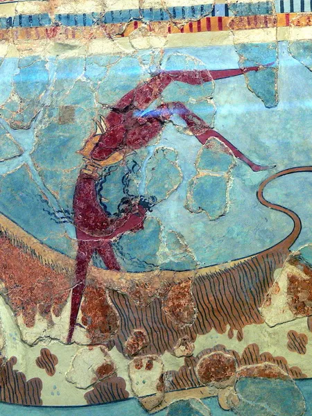 Archaeological Museum of Herakleion. Minoan bull leaping fresco ( 1600 - 1450 B.C. ) - detail (Photo taken 4 April 2009 by Wolfgang Sauber)