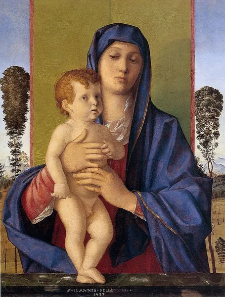 Giovanni Bellini: Madonna of the Small Tree ( 1487; Oil on panel; 74 cm × 58 cm [29 in × 23 in]; Accademia Carrara, Bergamo