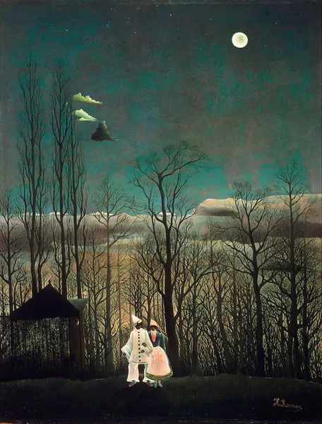 Henri Rousseau: Carnival Evening (1886); oil on canvas 1,173.99 mm (46.22 ″) x 896.11 mm (35.27 ″) Philadelphia Museum of Art