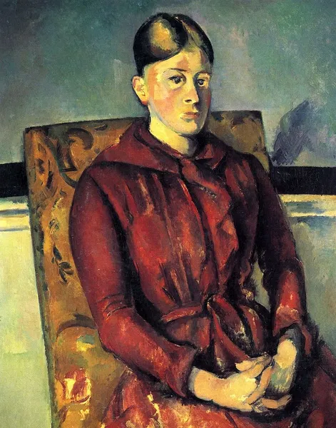 Paul Cézanne: Madame Cézanne in a Yellow Chair (between 1893 and 1895); oil on canvas 80.3 cm (31.6 ″) x 64.3 cm (25.3 ″); Beyeler Foundation.