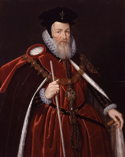 William Cecil, 1st Baron Burghley, attributed to Marcus Gheeraerts the younger, Oil painting, 57.5 × 42.5 cm (22.64 × 16.73 in), National Portrait Gallery, London