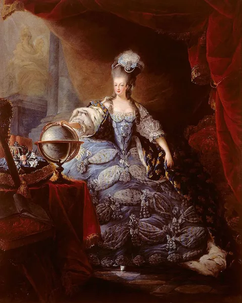 Jean-Baptiste André Gautier-Dagoty: Portrait of Marie-Antoinette of Austria (1775). Oil on canvas; 160 × 128 cm (63 × 50.4 in) Palace of Versailles
