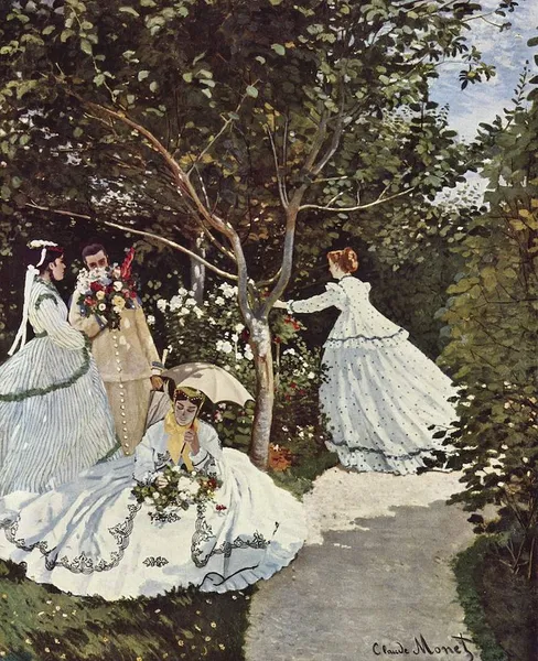 Claude Monet: Women in the Garden (1866) Oil on canvas, 255 cm × 205 cm (100 in × 81 in), Musée d'Orsay, Paris