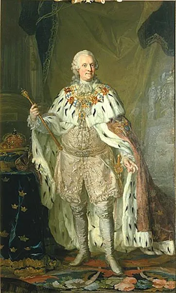 Lorens Pasch the Younger: Adolf Frederick, King of Sweden (1710-1771) in coronation robes. 18th century. Oil on canvas; 237 × 143 cm (93.3 × 56.3 in). Nationalmuseum (Stockholm)