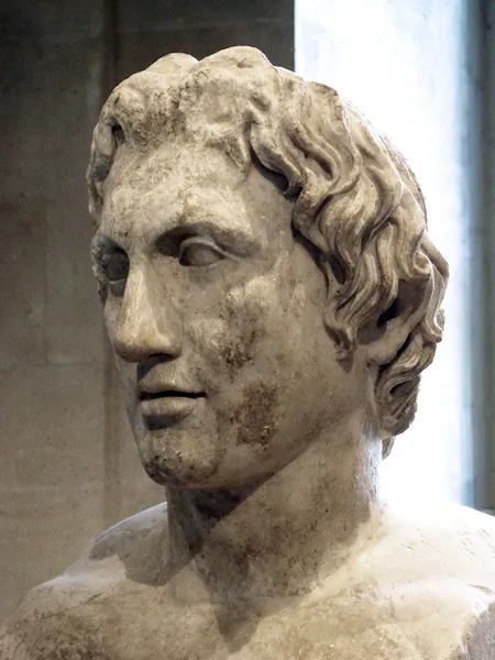 Hermes-type bust (pillar with the top as a sculpted head) of Alexander the Great called Hermes Azara. Bears the inscription: "Alexander [the Great], son of Philip, [king of] Macedonia."
