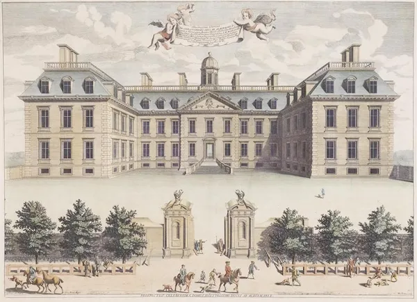 Clarendon House, circa 1680, when owned by the Duke of Albemarle. Engraving by William Skillman (fl.1660-1685) from painting by Johann Spilberg II (1619-1690)