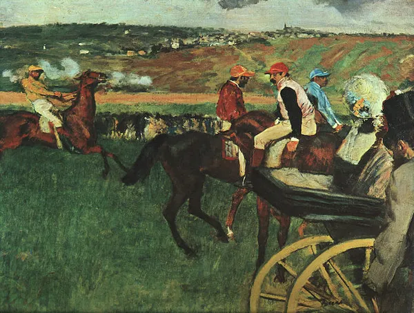 Edgar Degas: At the Races, 1877–1880, oil on canvas, Oil on canvas, 66 x 81 cm, Musée d'Orsay, Paris.