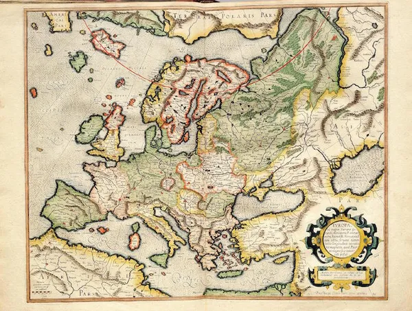 An updated version of the 1554 map of Europe as it appears in the 1595 atlas
