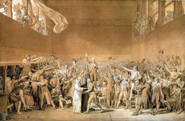 Jacques-Louis David: Le Serment du Jeu de paume (1791) 101.2 × 66 cm (39.8 × 26 in)