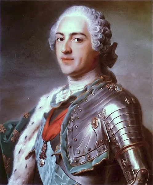 Maurice Quentin de La Tour: Portrait of Louis XV of France (1748). Pastel sur papier gris-bleu collé en plein sur une toile tendue sur châssis. 60 × 54 cm (23.6 × 21.3 in). Louvre Museum