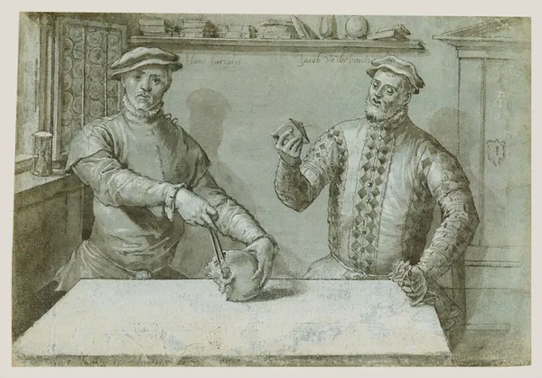 Ludger Tom Ring the Younger: A Double Portrait of Hans Furraht and Jacob von der Burch (c. 1560)Pen and black ink and gray wash, heightened with white bodycolor, on blue-gray prepared paper, The Gett