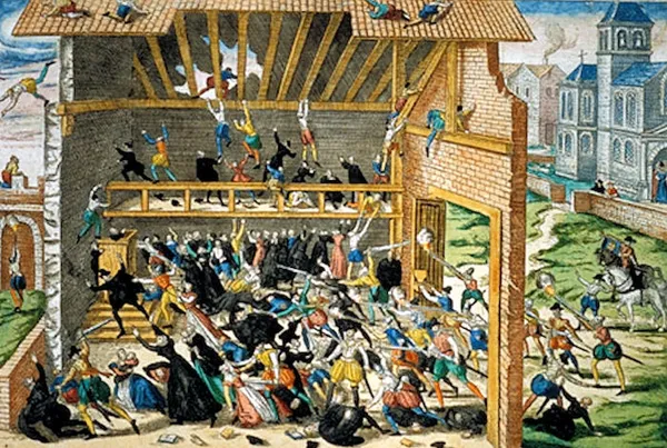 Massacre de Vassy in 1562, print by Hogenberg; end of sixteenth century.