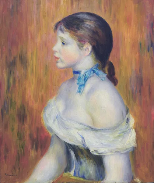 Pierre-Auguste Renoir: Young Woman with a Blue Choker (1888) oil on canvas, 55 cm (21.6 ″); Width: 46 cm (18.1 ″); Museum of Fine Arts of Lyon