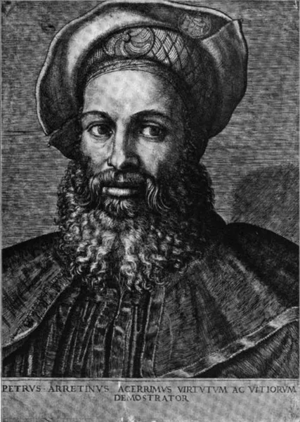 Image of engraving of Pietro Aretino by Marcantonio Raimondi (Bryan's dictionary of painters and engravers. (1904) Page 186. Michael Bryan, George Charles Williamson. Images published in the U.S. befo