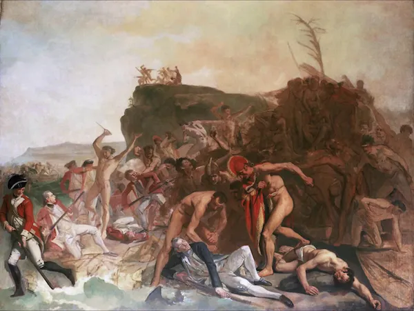 The Death of Cook, an unfinished painting by Johan Zoffany, depicting Captain James Cook as one of the participants in the battle between sailors and Hawaiians.