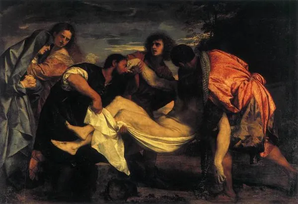 Titian: The Entombment of Christ (between 1523 and 1526); oil on canvas 148 cm (58.2 ″) x 205 cm (80.7 ″) Louvre Museum