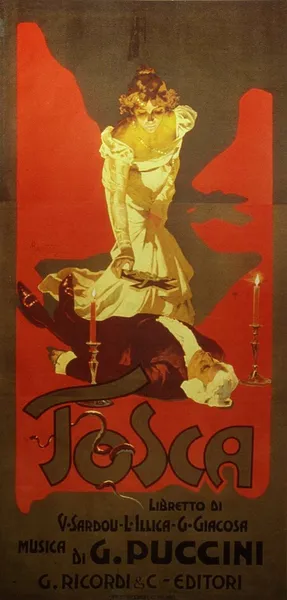 Adolfo Hohenstein: The title page of the first edition of the piano score to Puccini's opera Tosca, published by G. Ricordi