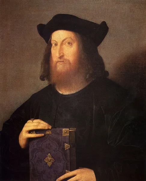 Gian Giorgio Trissino, portrayed in 1510 by Vincenzo Catena. Oil on canvas; 28 3/8 x 25 inches (72.14 x 63.50 cm); Vicenza, Teatro Olimpico.