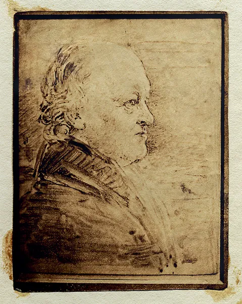 William Blake's portrait in profile, added later to Songs of Innocence and Experience. (The note at the bottom of the page is dated 1863). Date 	"The original of this watercolour is a miniature, made by Linnell in 1821. This larger version was painted to be engraved as the frontispiece of Alexander Gilchrist's Life of Blake, published in 1863" (National Portrait Gallery, London)