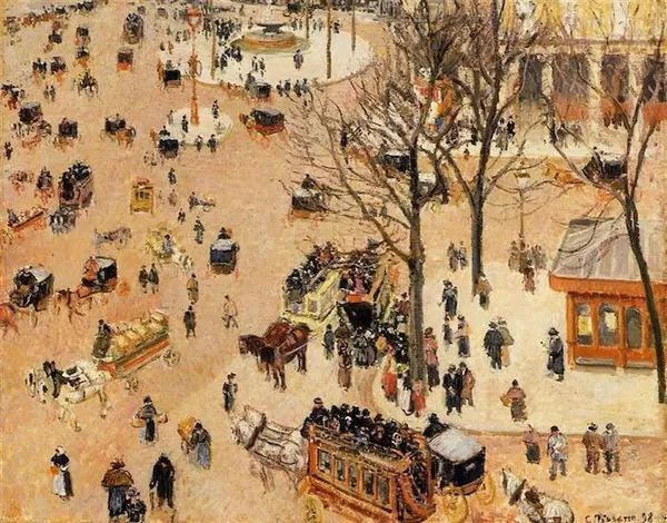 Camille Pissarro: Place du Theatre Francais (1898); oil on canvas 72.4 x 92.6 cm; Los Angeles County Museum of Art (LACMA).